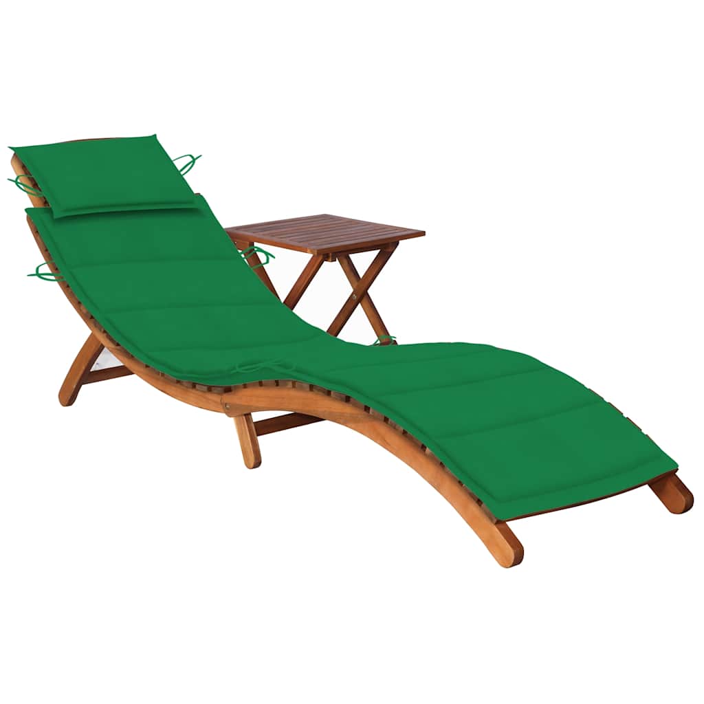 Garden sun lounger with table and mattress, acacia solid wood