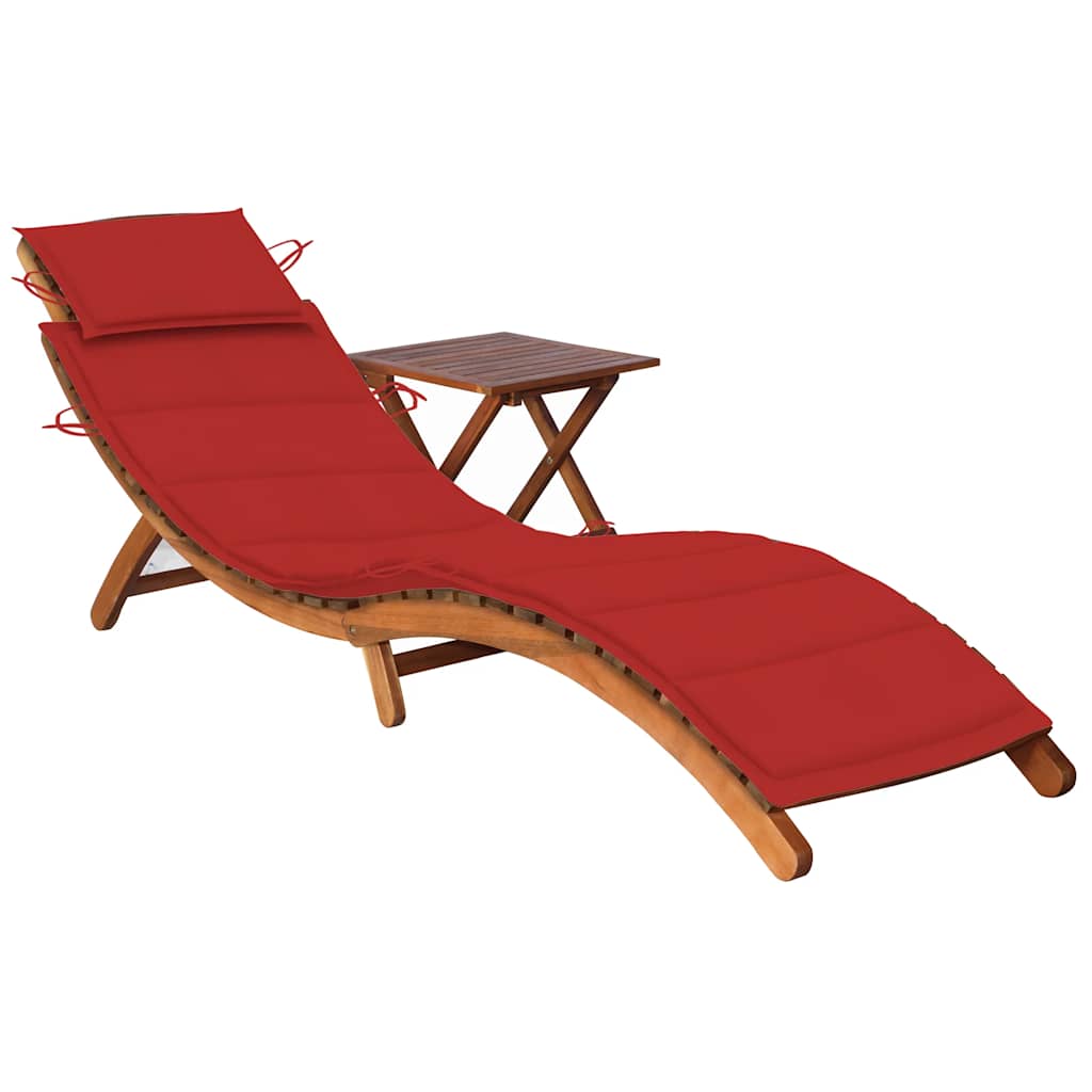 Garden sun lounger with table and mattress, acacia solid wood