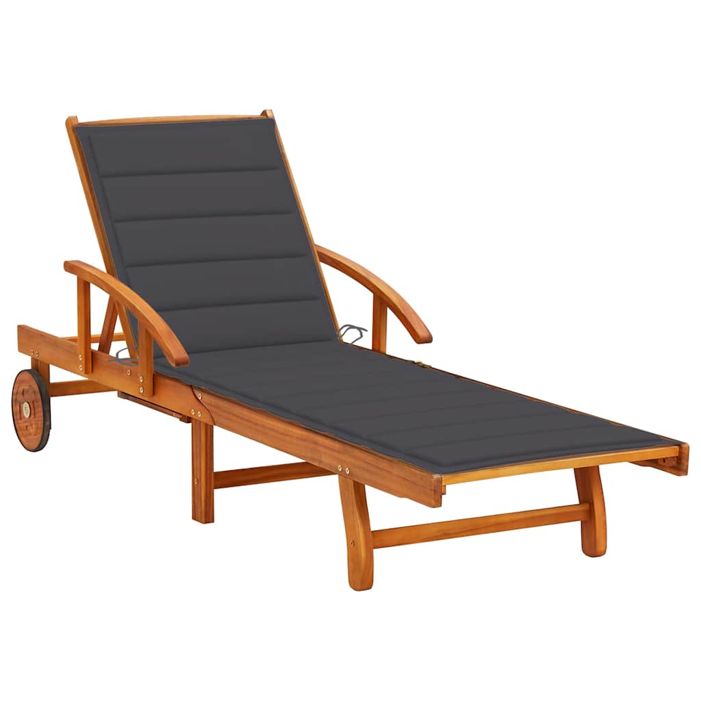 Garden Sun Lounger with Cushion, Solid Acacia Wood