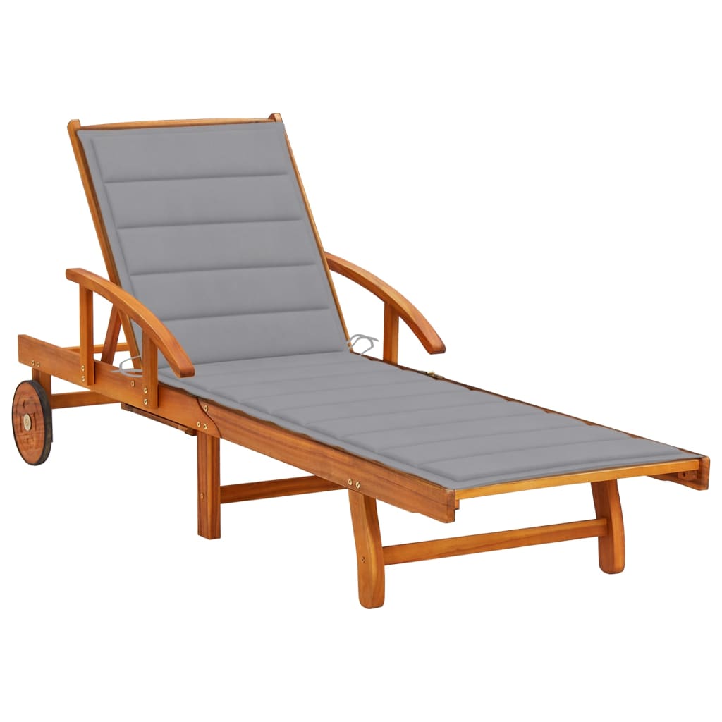 Garden Sun Lounger with Cushion, Solid Acacia Wood