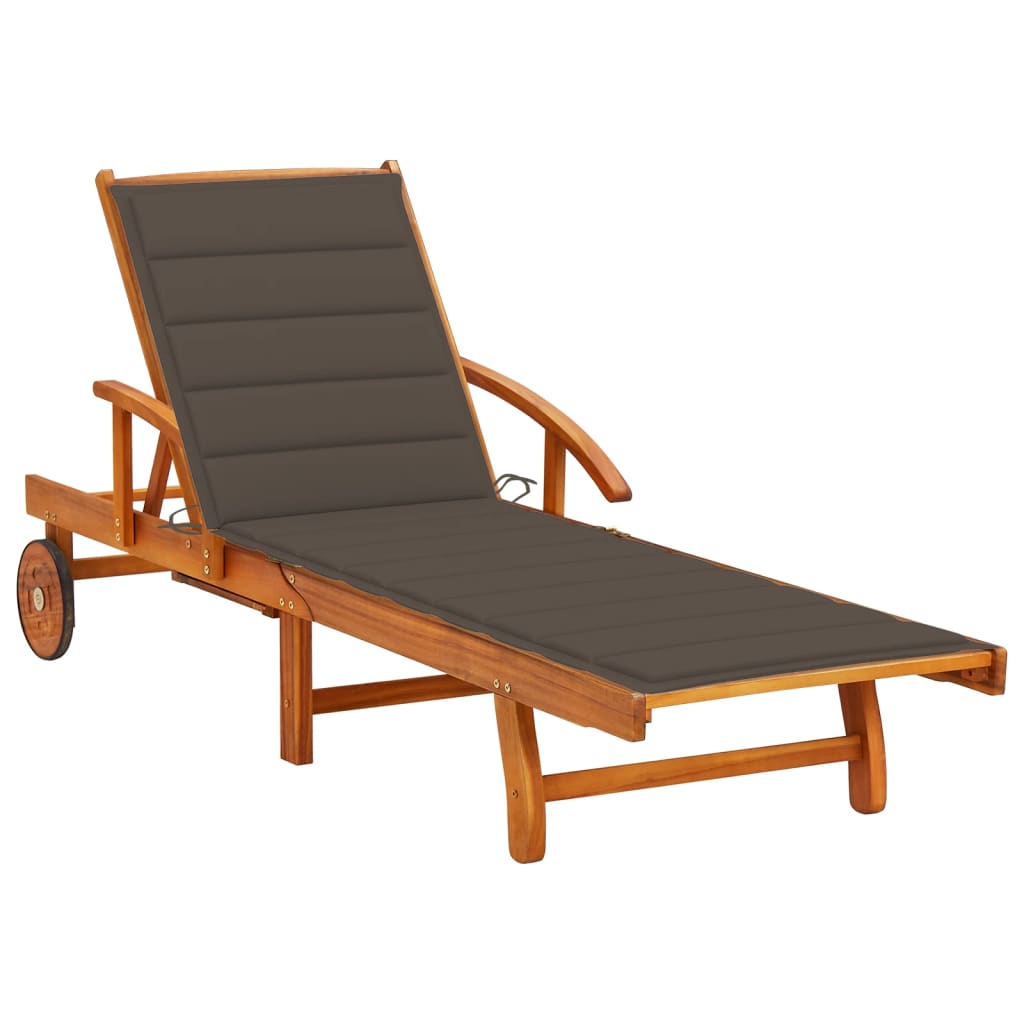 Garden Sun Lounger with Cushion, Solid Acacia Wood