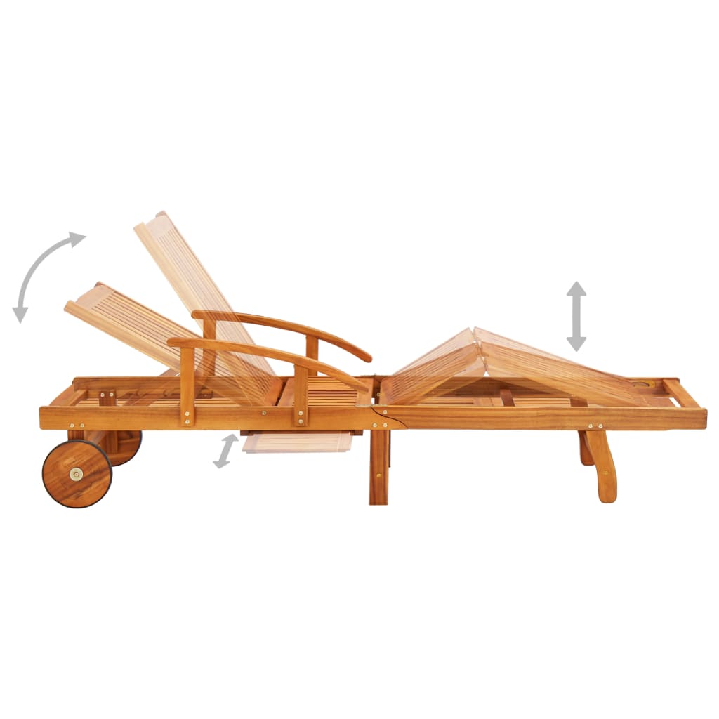 Garden Sun Lounger with Cushion, Solid Acacia Wood