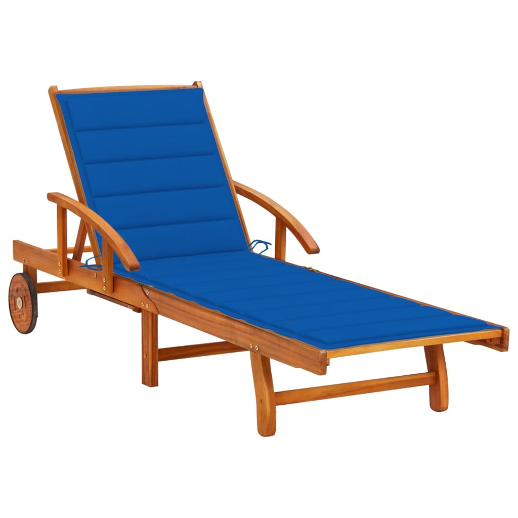 Garden Sun Lounger with Cushion, Solid Acacia Wood