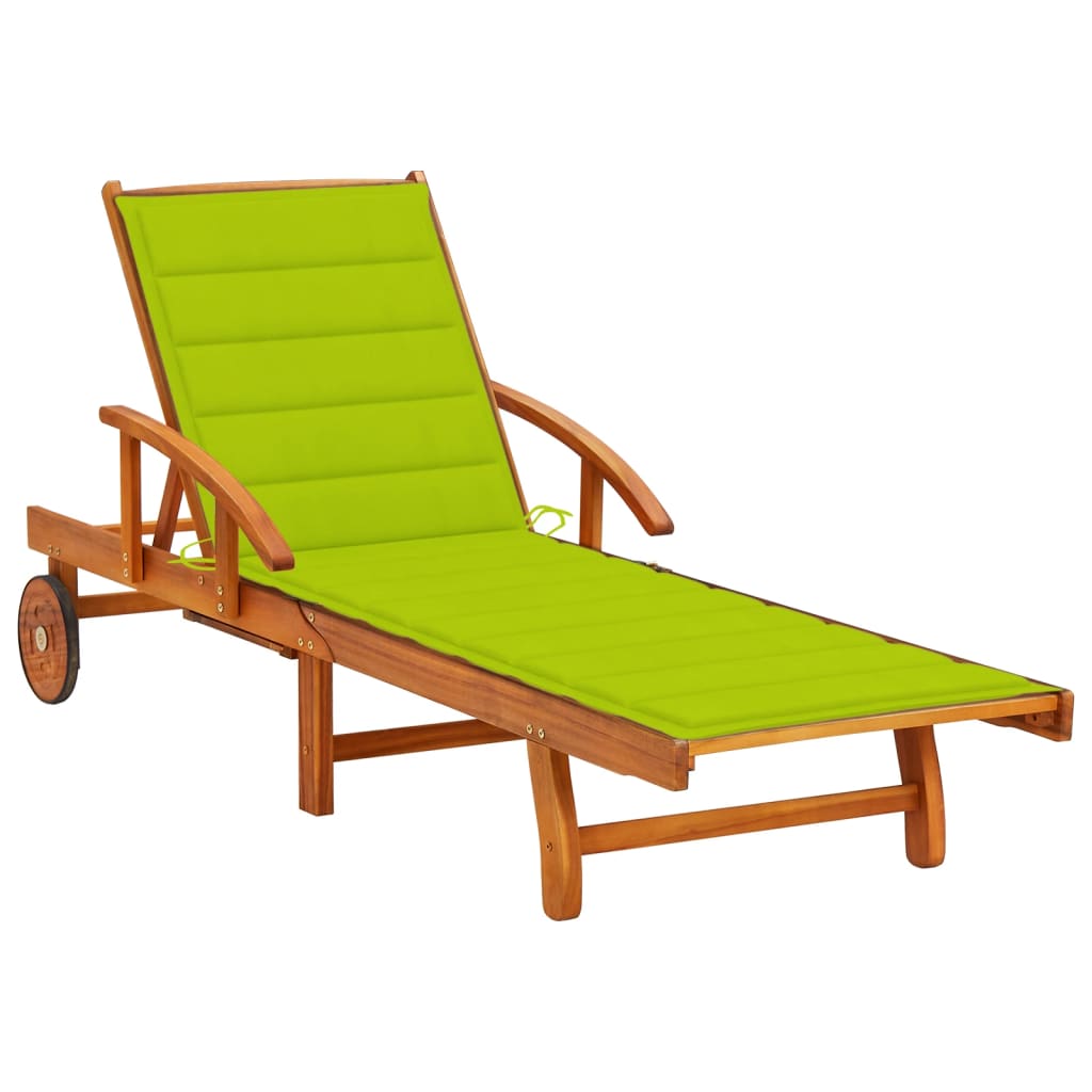 Garden Sun Lounger with Cushion, Solid Acacia Wood