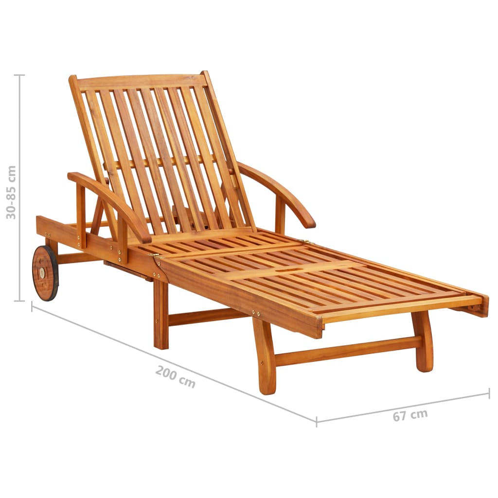 Garden sun lounger with table and mattress, acacia solid wood