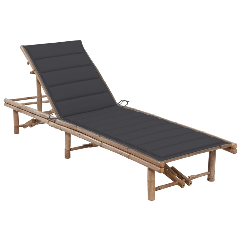 Garden sun lounger with mattress, bamboo