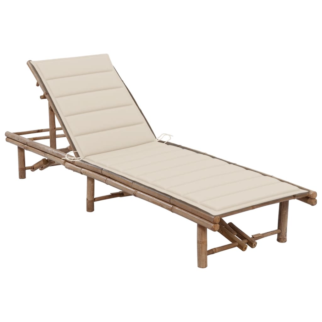Garden sun lounger with mattress, bamboo