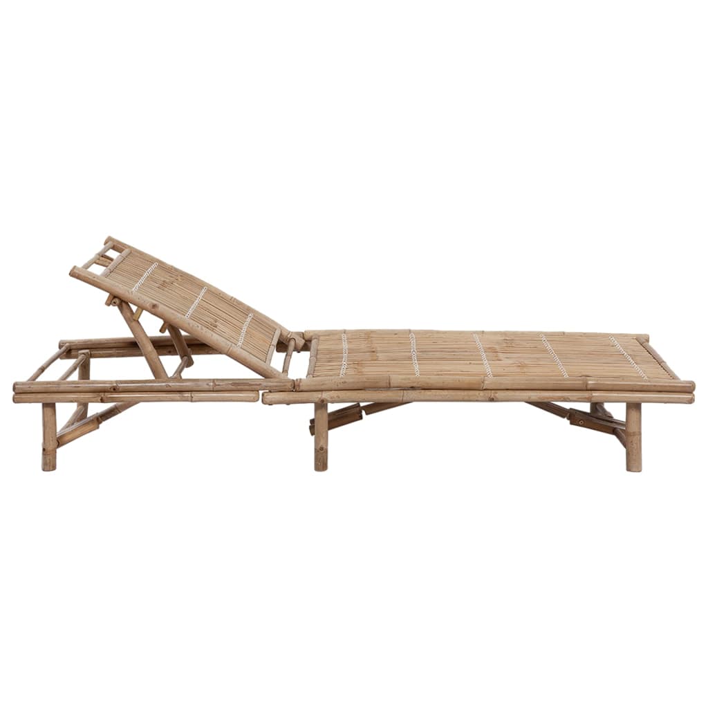 Garden sun lounger with mattress, bamboo