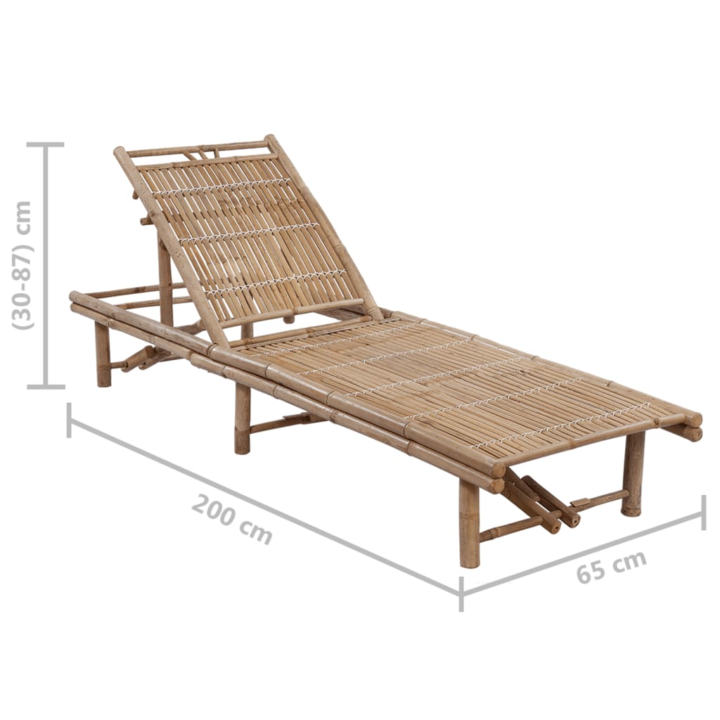Garden sun lounger with mattress, bamboo