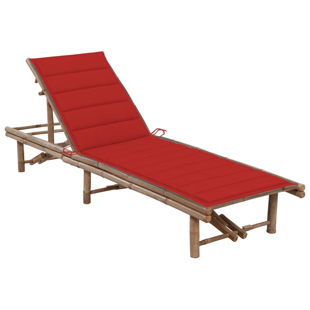 Garden sun lounger with mattress, bamboo