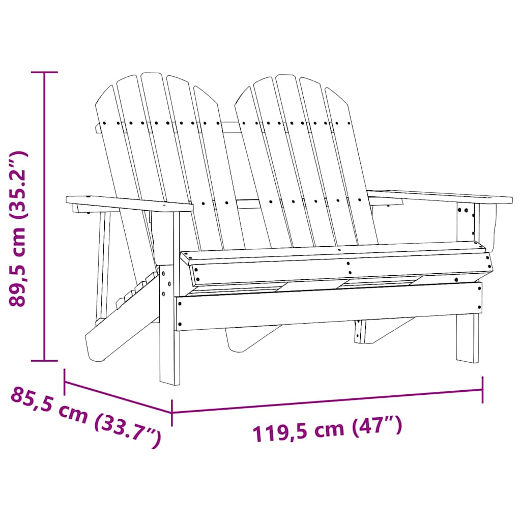 Two-seater garden Adirondack chair, solid fir wood