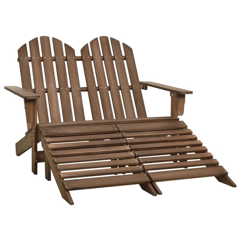 Two-seater garden Adirondack chair and ottoman, brown, fir wood