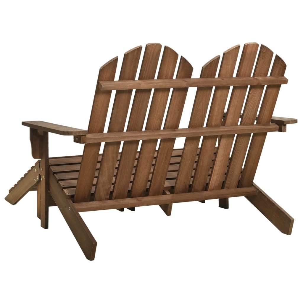 Two-seater garden Adirondack chair and ottoman, brown, fir wood