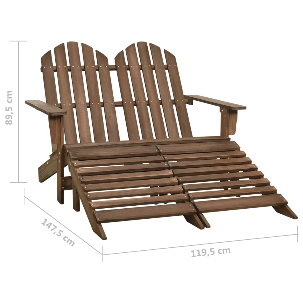 Two-seater garden Adirondack chair and ottoman, brown, fir wood