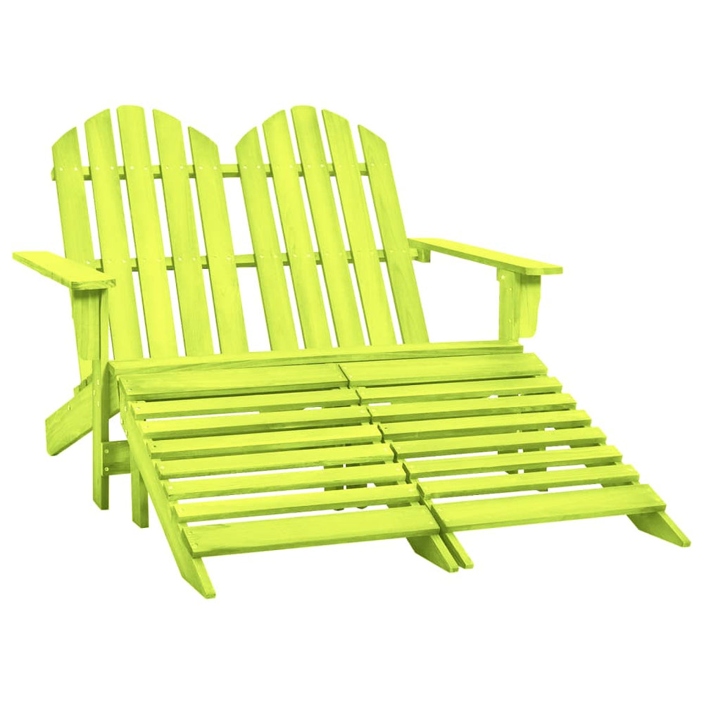 Two-seater Garden Adirondack Chair with Ottoman, Green, Fir Wood