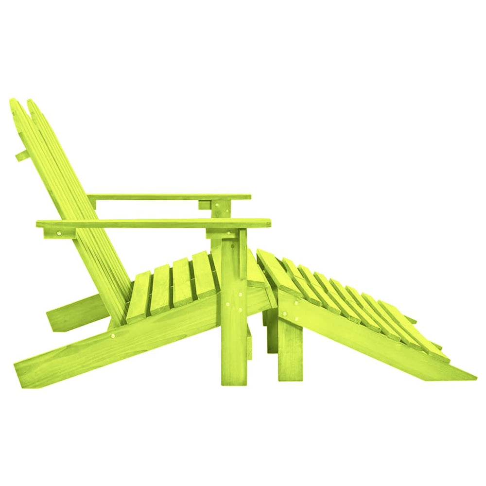 Two-seater Garden Adirondack Chair with Ottoman, Green, Fir Wood