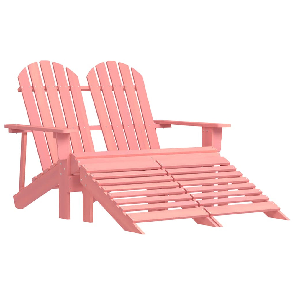 Adirondack two-seater garden chair and ottoman, pink, fir wood