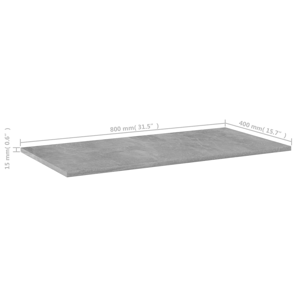 Knygų lentynos plokštės, 4vnt., betono pilkos, 80x40x1,5cm, MDP