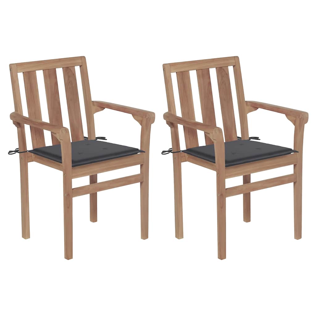 Garden chairs with cushions, 2 pcs., anthracite, solid teak