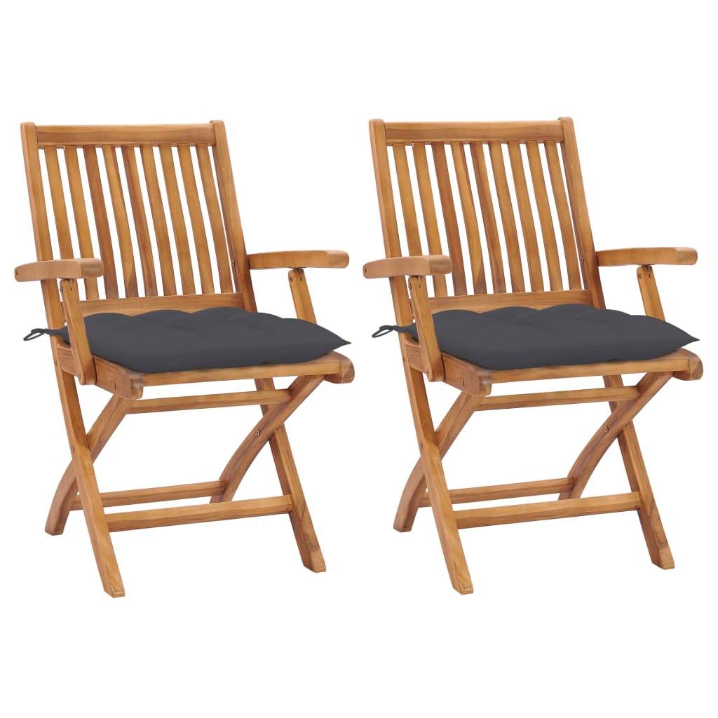 Garden chairs with anthracite cushions, 2 pcs., solid teak wood