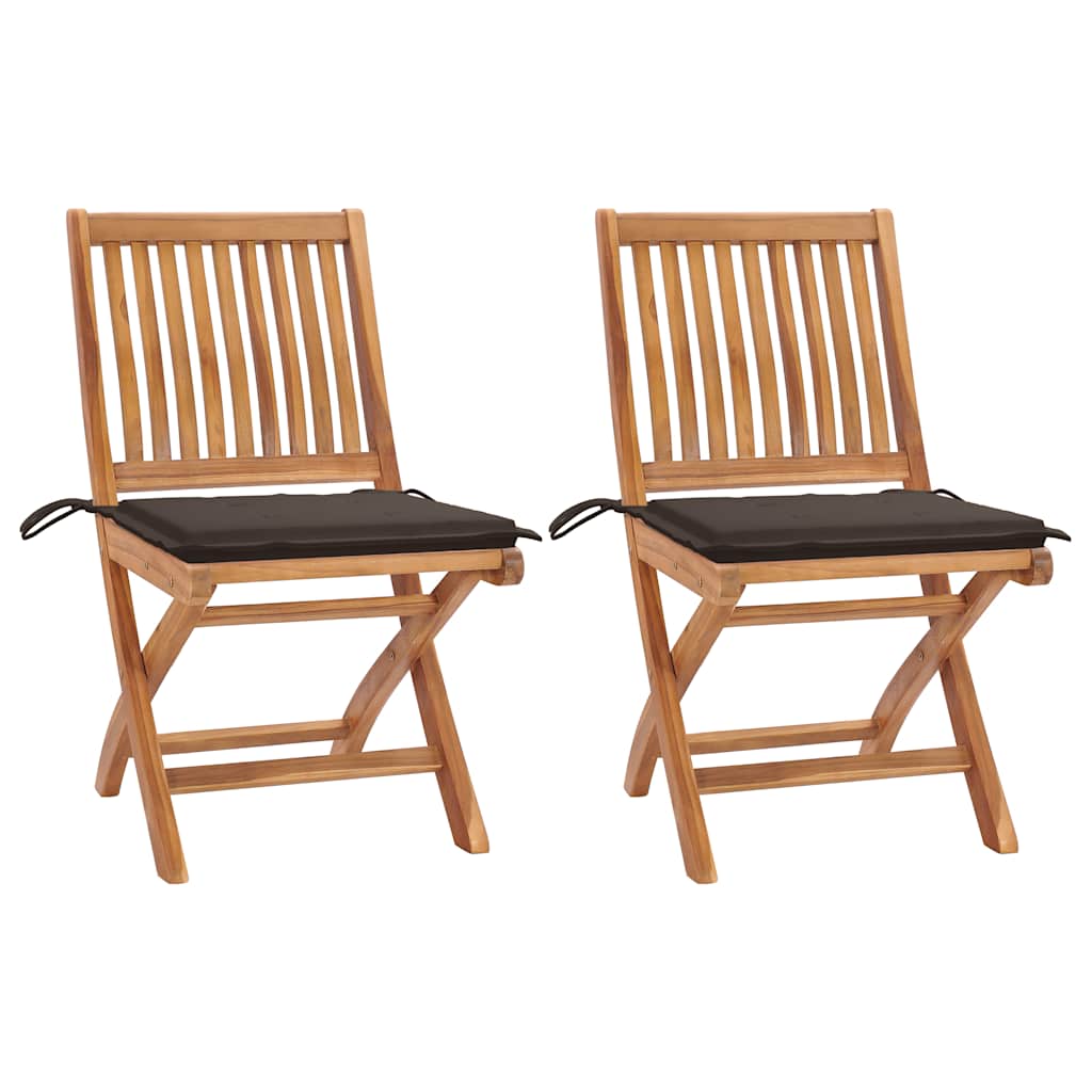 Garden chairs with taupe cushions, 2 pcs., teak