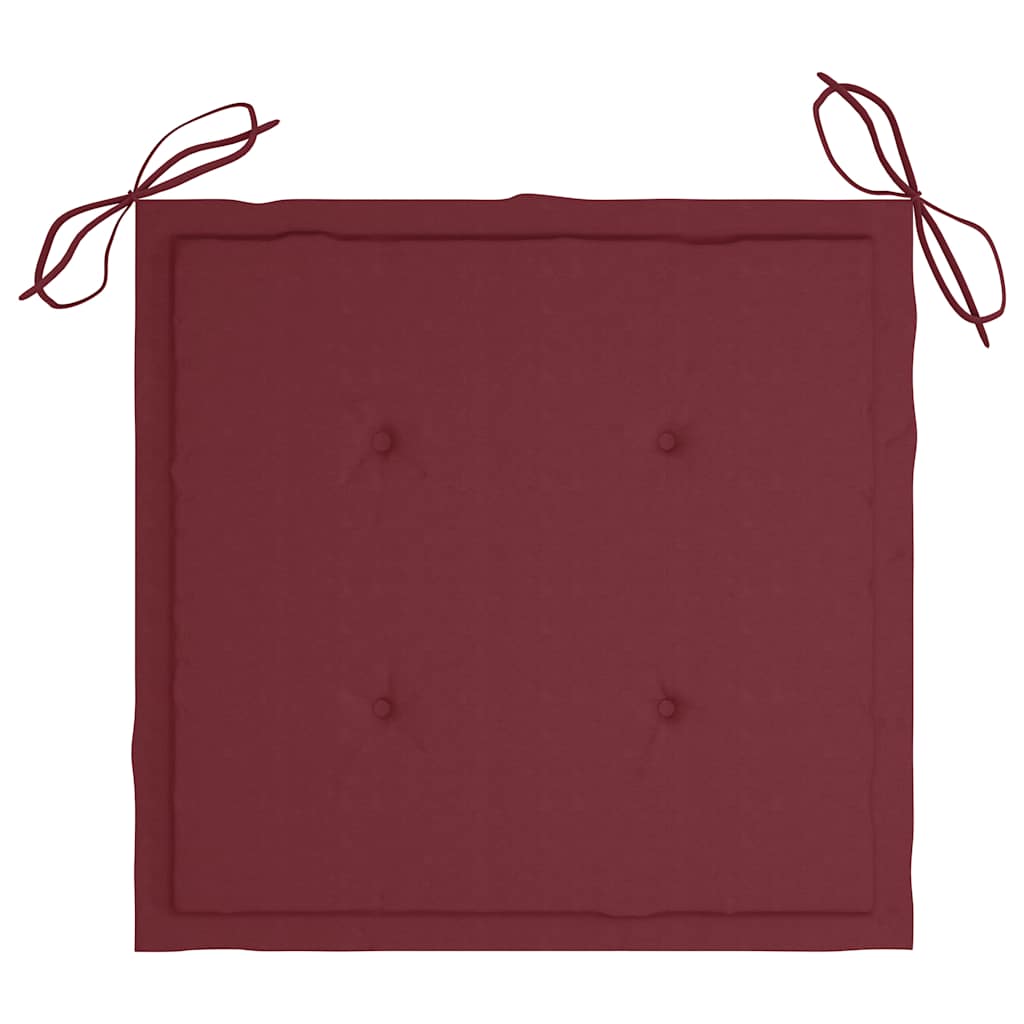 Garden chairs with wine red cushions, 2 pcs., teak