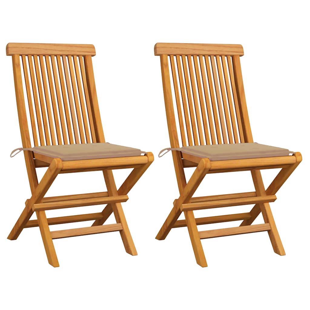 Garden chairs with cushions, 2 pcs., solid teak wood