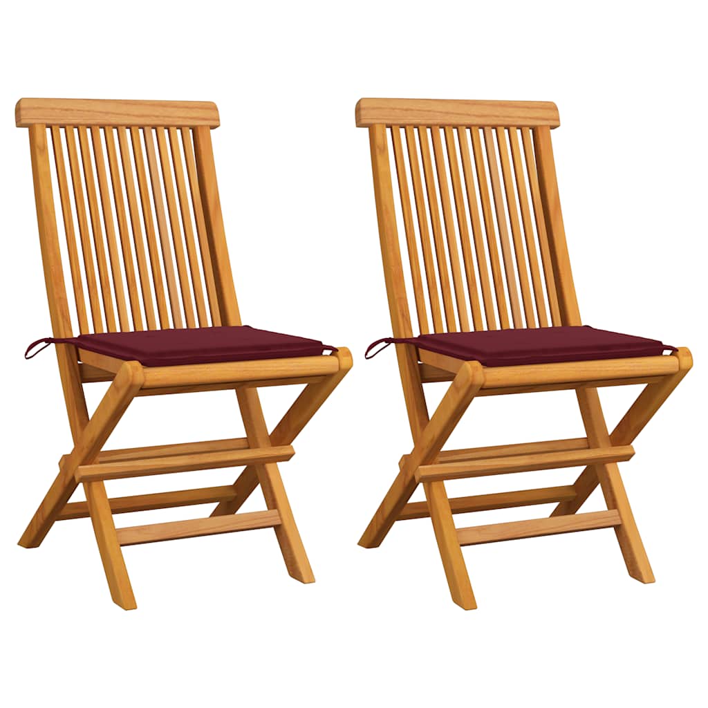 Garden chairs with cushions, 2 pcs., solid teak wood