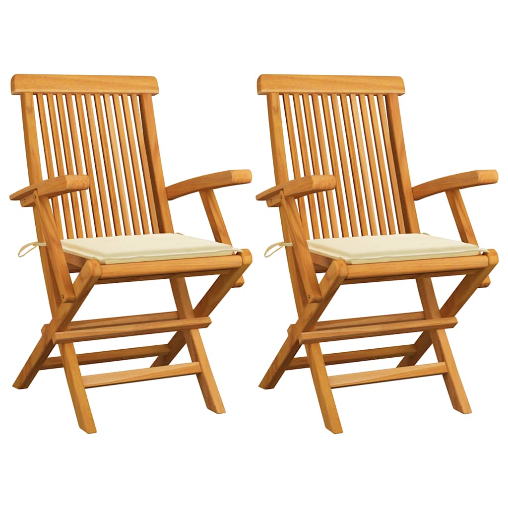 Garden chairs with cushions, 2 pcs., solid teak wood