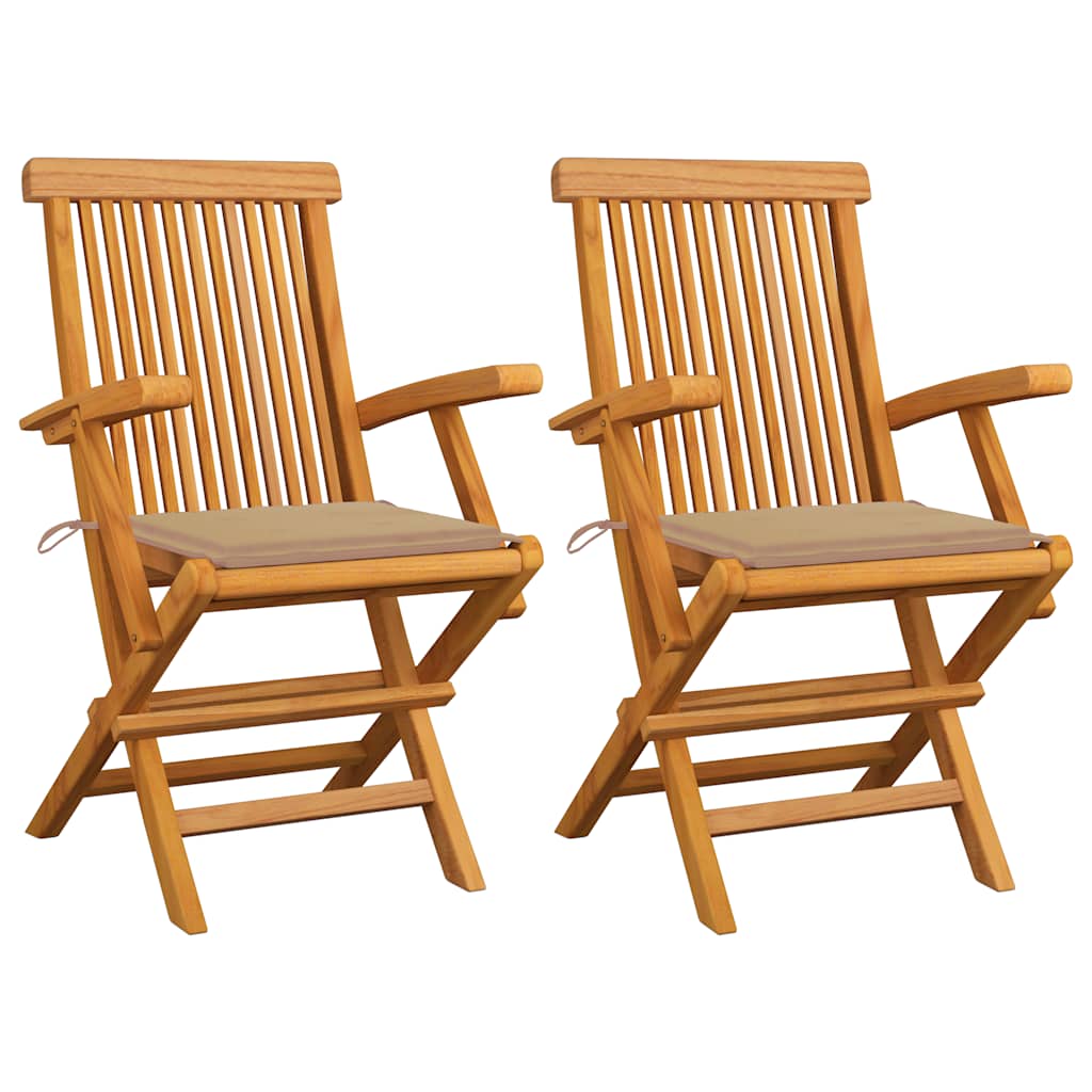 Garden chairs with cushions, 2 pcs., solid teak wood