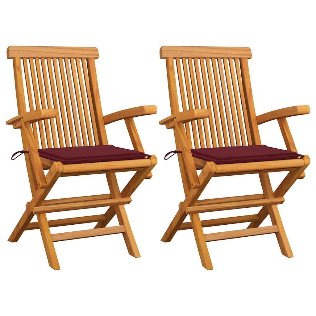 Garden chairs with cushions, 2 pcs., solid teak wood