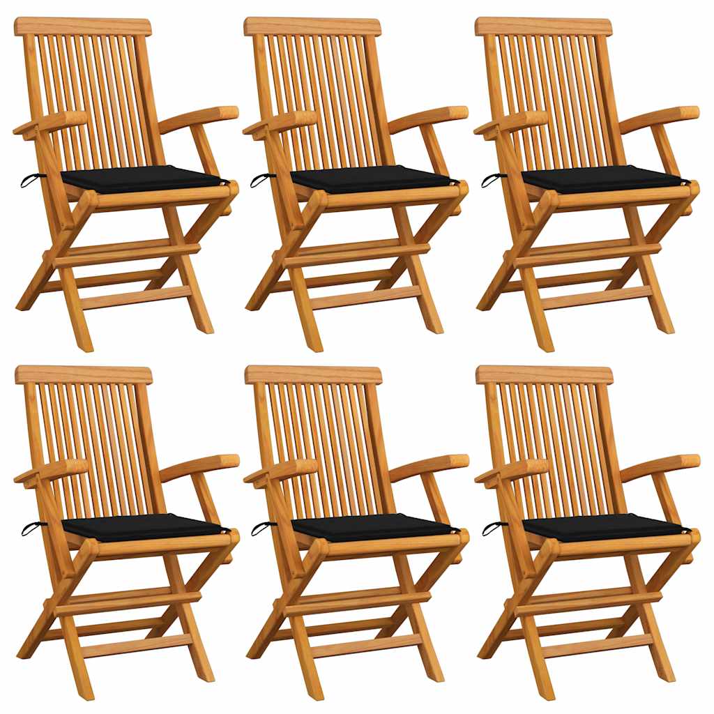 Garden chairs with cushions, 6 pcs, solid teak wood
