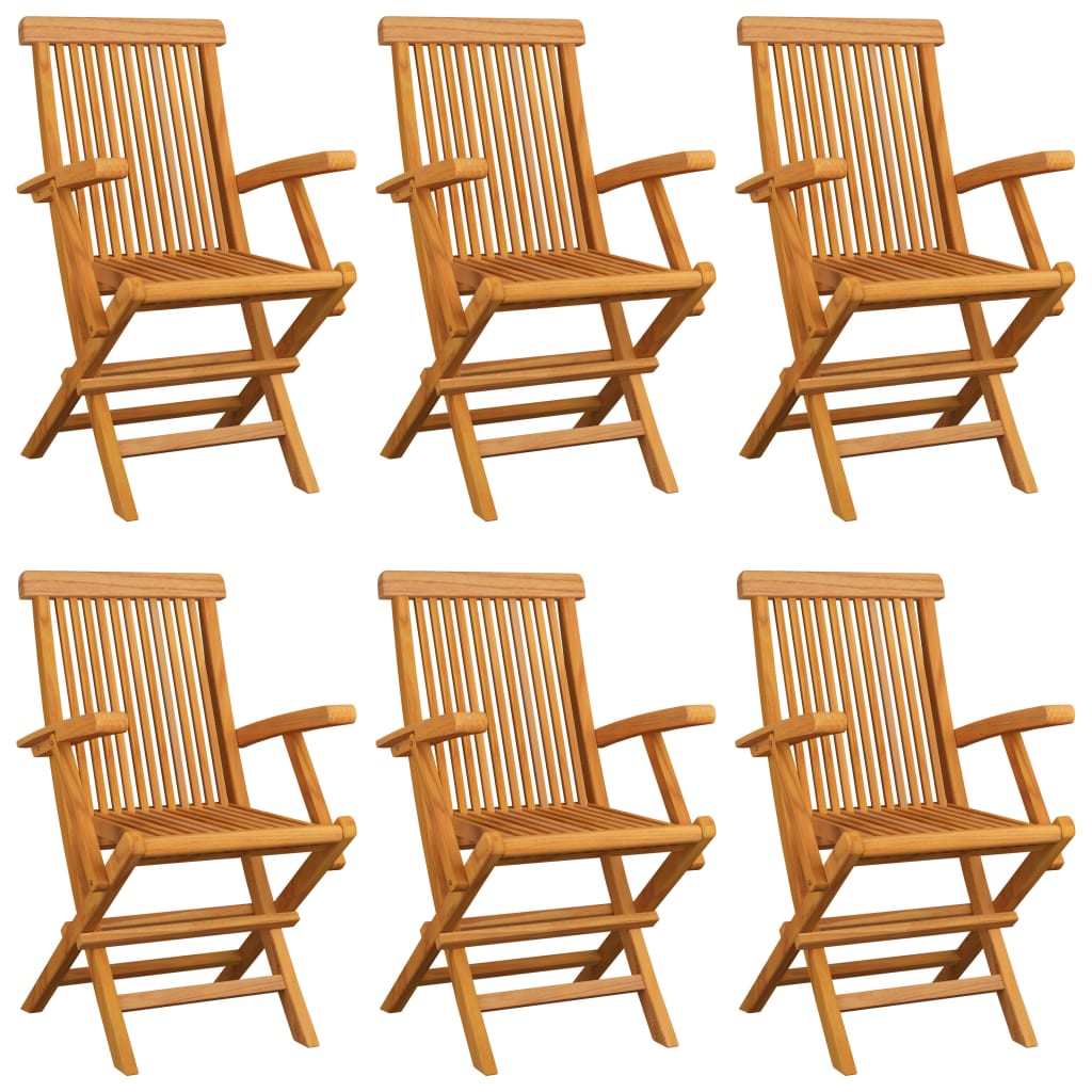 Garden chairs with blue cushions, 6 pcs., solid teak wood