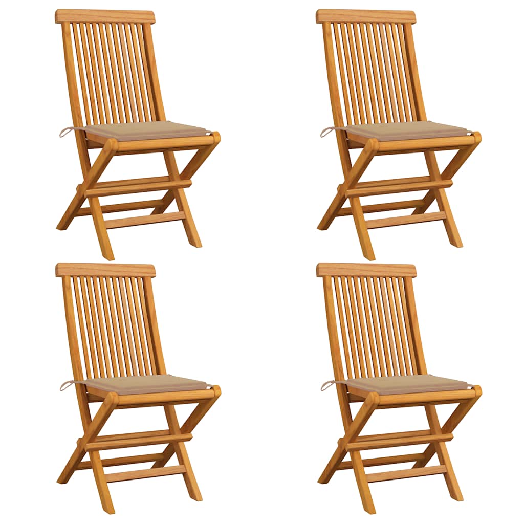 Garden chairs with cushions, 4 pcs, solid teak wood