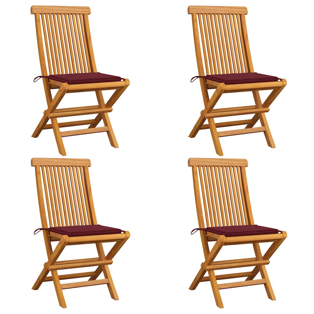 Garden chairs with cushions, 4 pcs, solid teak wood