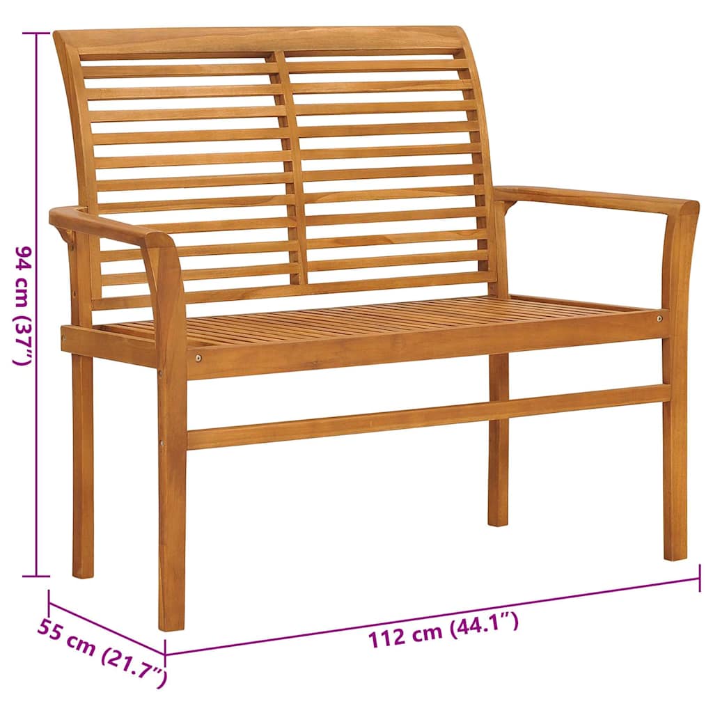 Sodo suoliukas su juoda pagalvėle, 112cm, tikmedžio masyvas