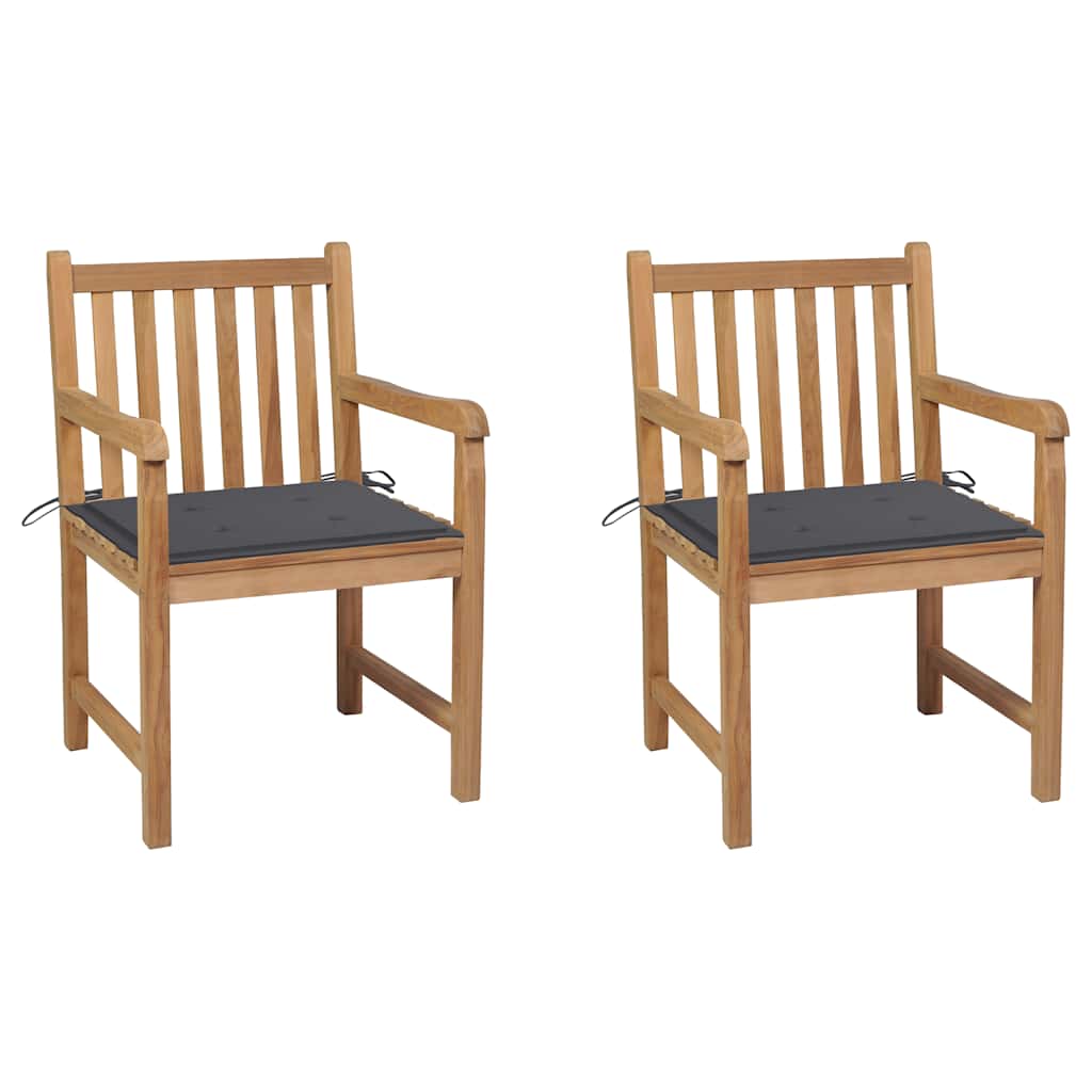 Garden chairs with cushions, 2 pcs., anthracite, solid teak