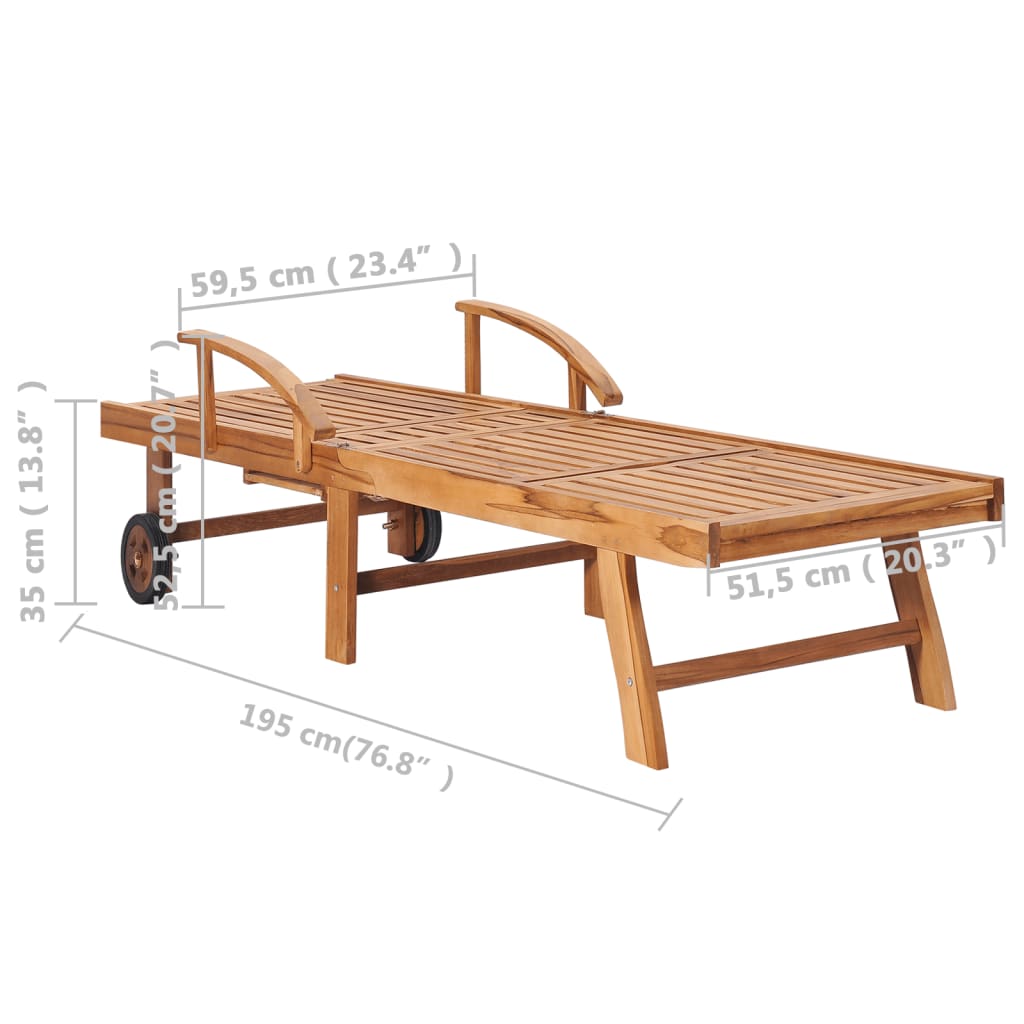 Sun lounger with table and mattress, solid teak wood