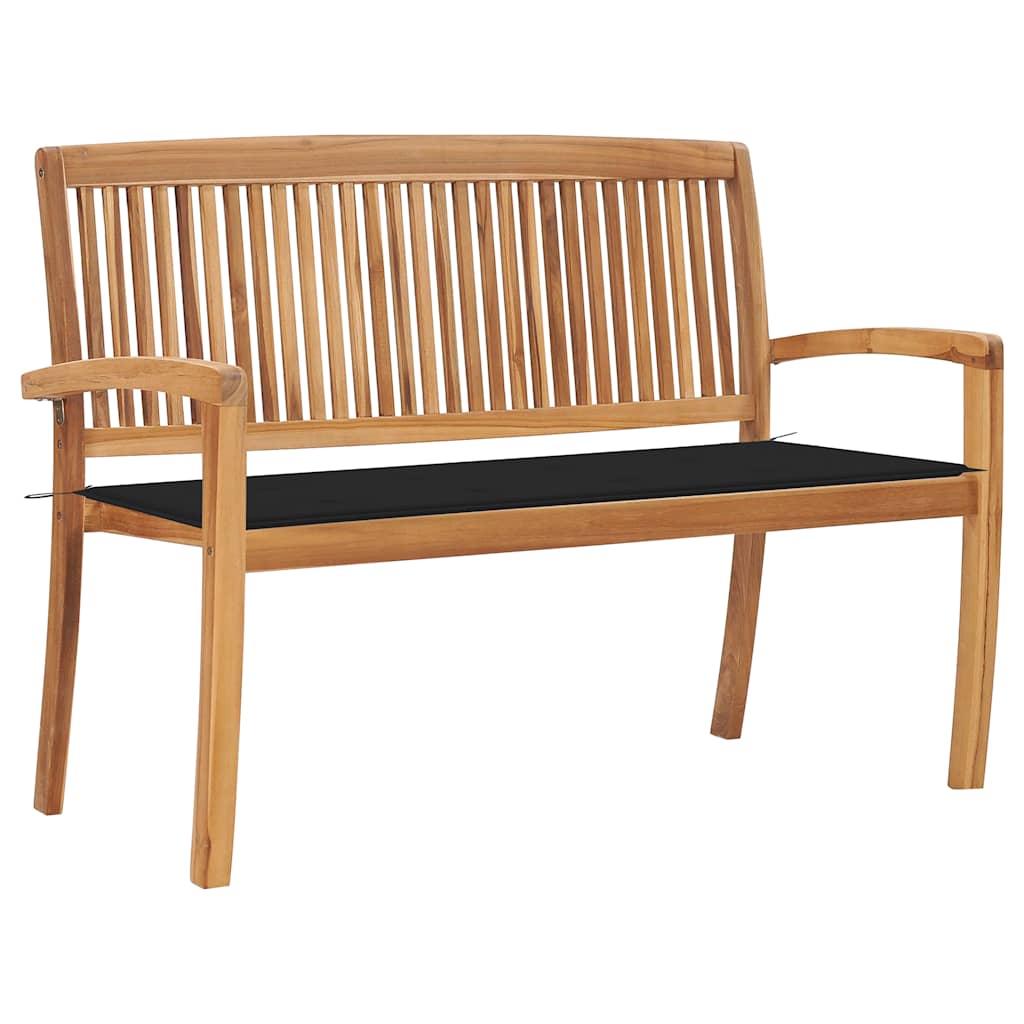 Folding garden bench with cushion, 128.5cm, teak