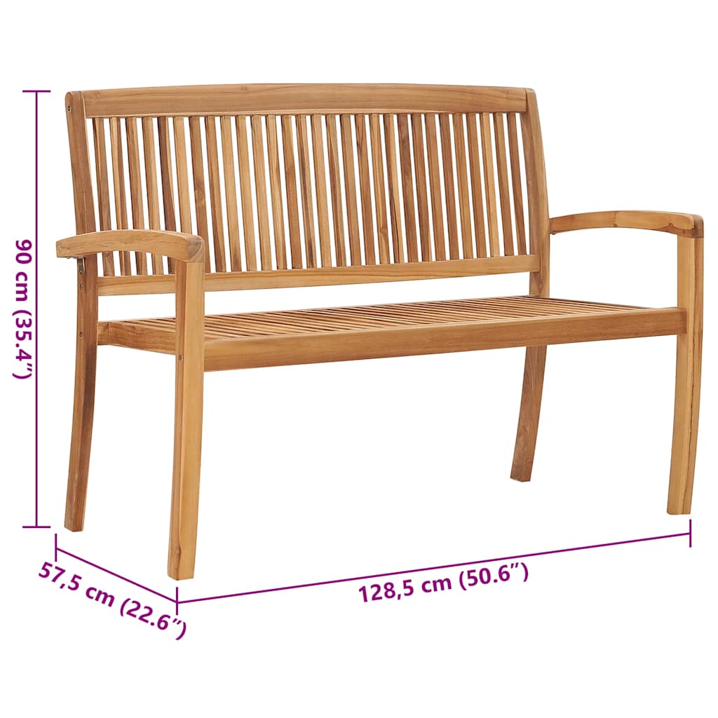 Folding garden bench with cushion, 128.5cm, teak