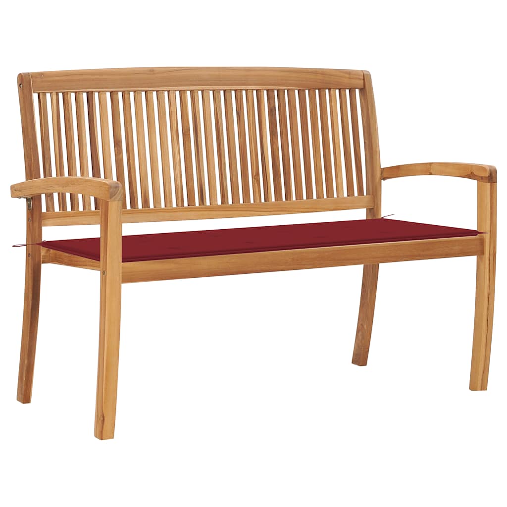 Folding garden bench with cushion, 128.5cm, teak
