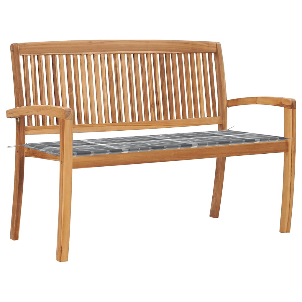 Folding garden bench with cushion, 128.5cm, teak