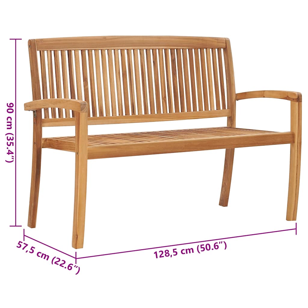 Folding garden bench with cushion, 128.5cm, teak