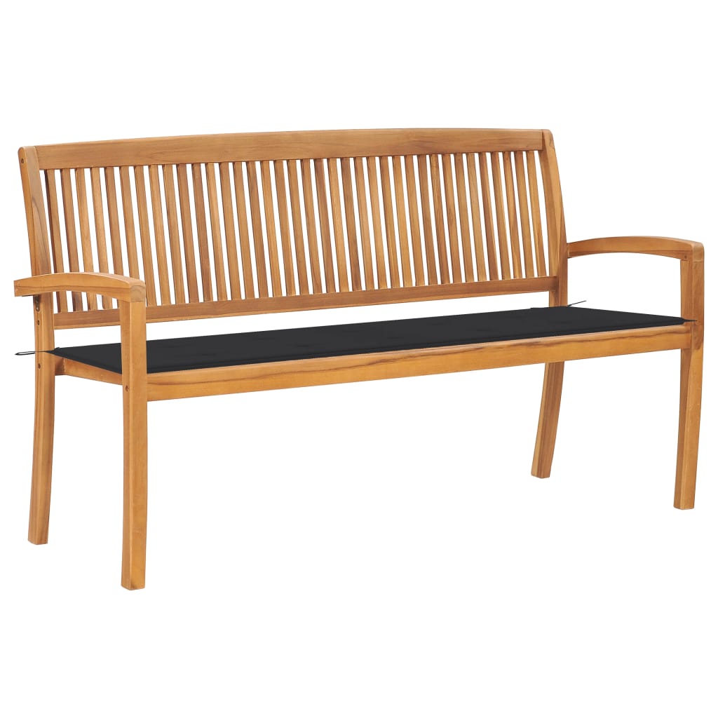 Folding garden bench with cushion, 159 cm, teak