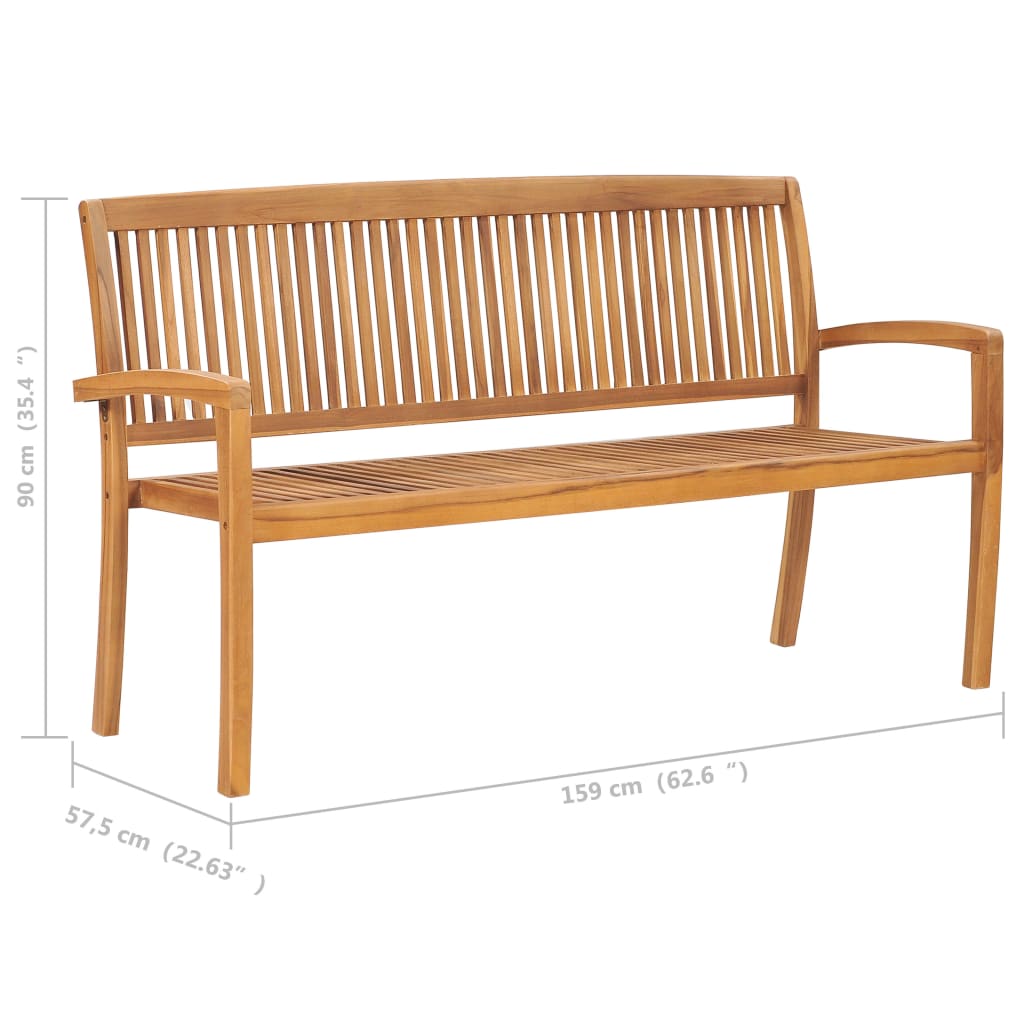Folding garden bench with cushion, 159 cm, teak