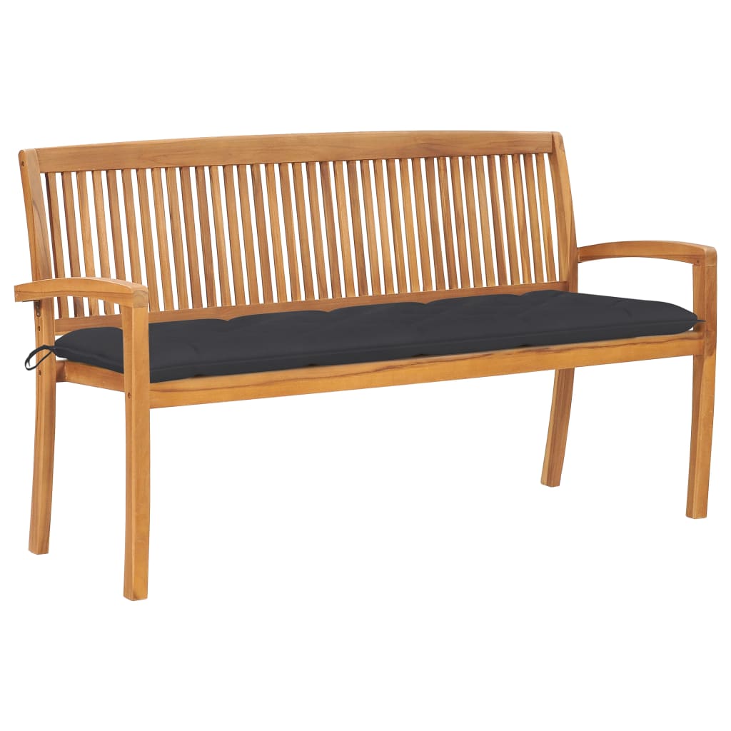Folding garden bench with cushion, 159 cm, teak