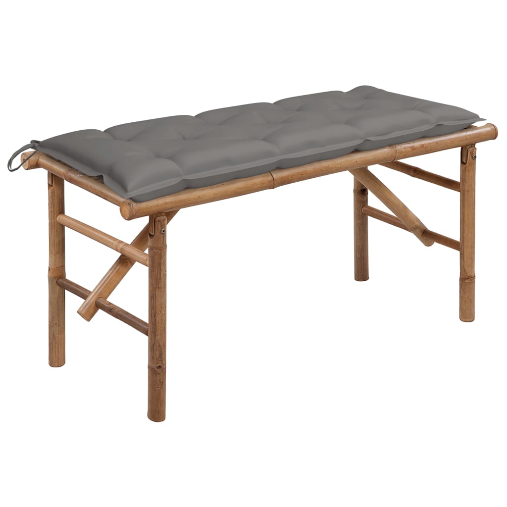 Folding garden bench with cushion, 118cm, bamboo