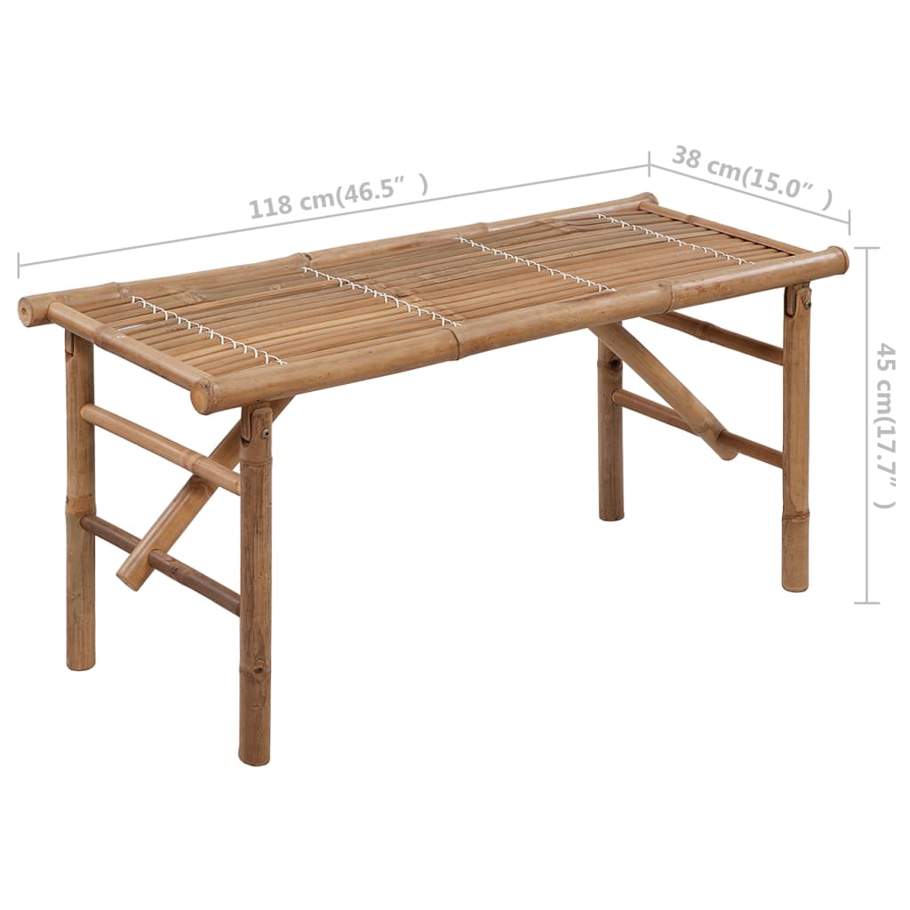 Folding garden bench with cushion, 118cm, bamboo