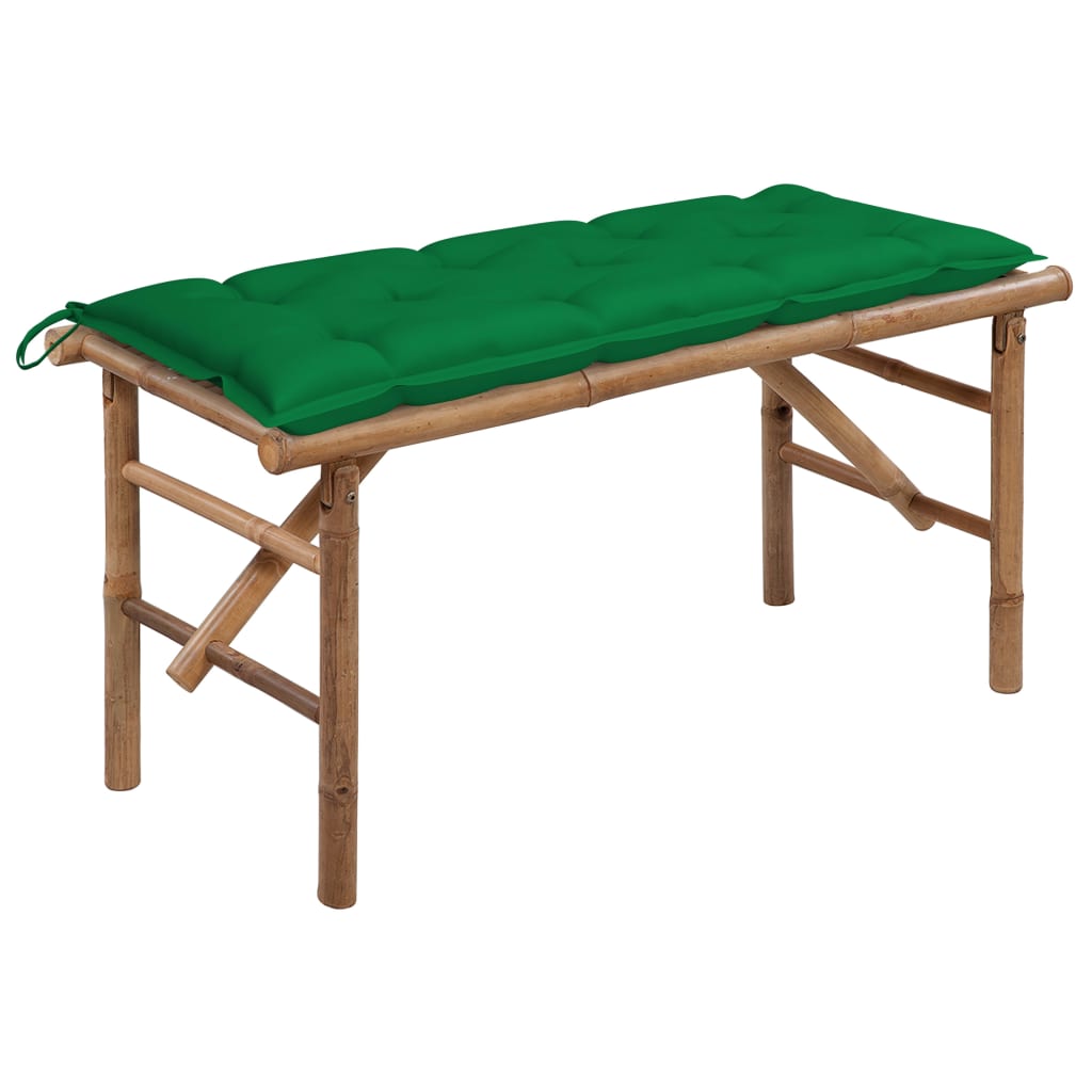 Folding garden bench with cushion, 118cm, bamboo