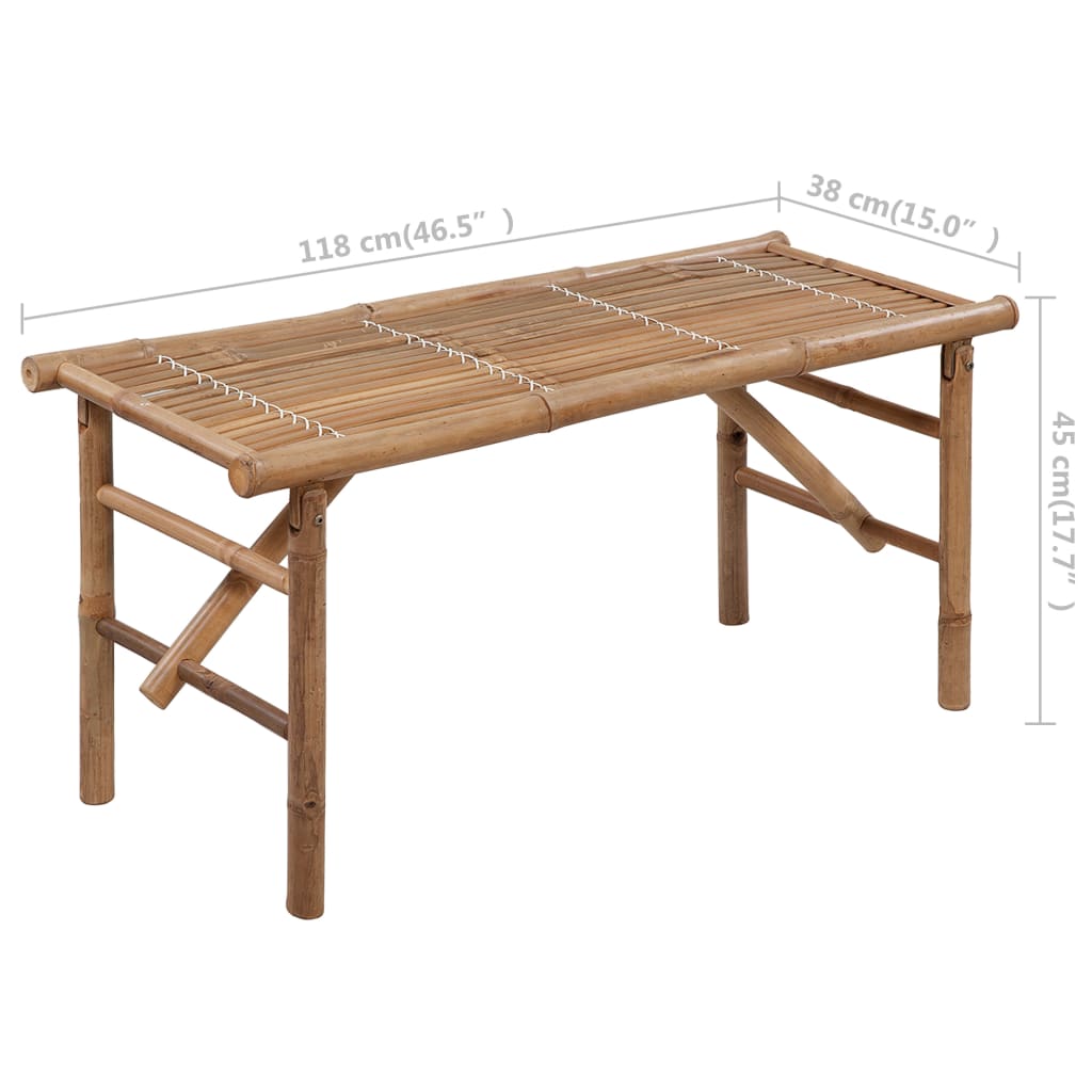 Folding garden bench with cushion, 118cm, bamboo